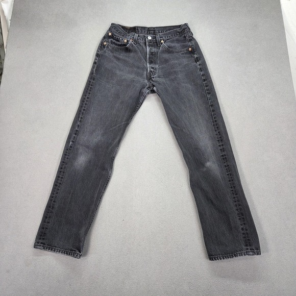 Vintage Levis 501 Jeans Mens Black Button Fly Made USA Straight Fits 27x28